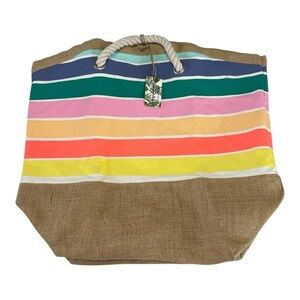 Tommy Bahama Multicolor Stripe Tote Canvas & Jute Rope Handle NWT